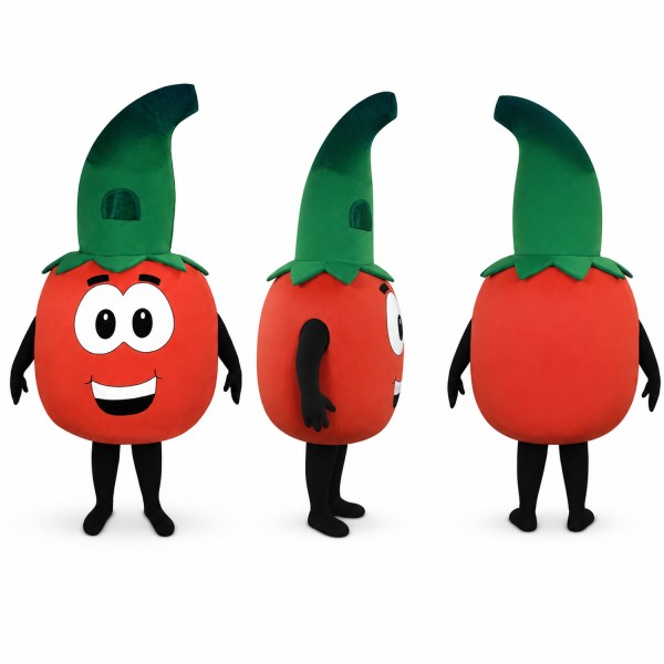 Tomato Mascot Costume in Red with Curved Green Stem Adult