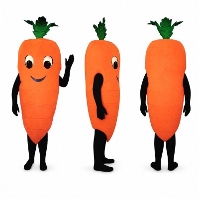 Carrot Mascot Costume in Orange with Green Leaf Top Adult