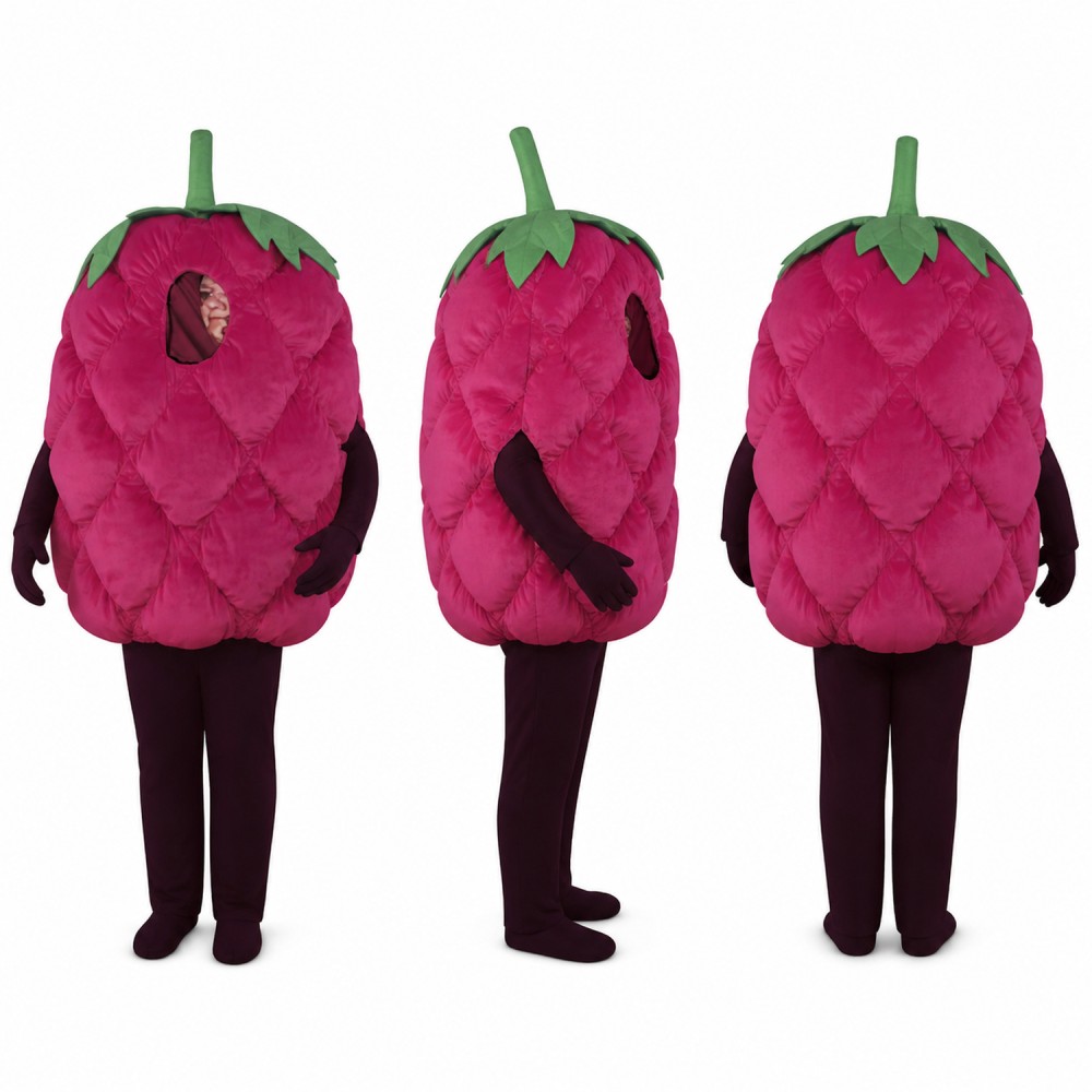 Raspberry Mascot Costume in Purple with Green Stem Adult