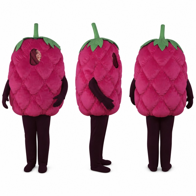 Raspberry Mascot Costume in Purple with Green Stem Adult