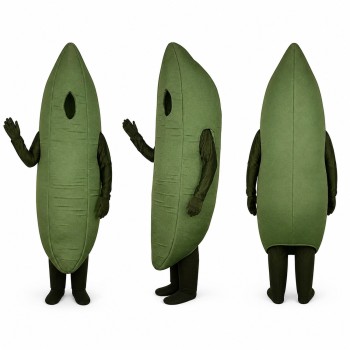 Pea Pod Mascot Costume in Green with Tapered Shape Adult