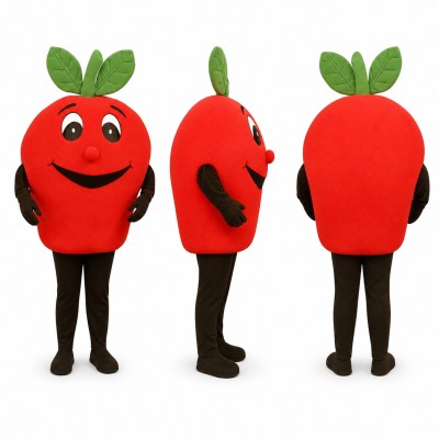 Tomato Mascot Costume in Red with Green Leaves Adult