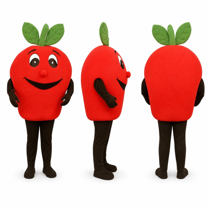 Tomato Mascot Costume in Red with Green Leaves Adult