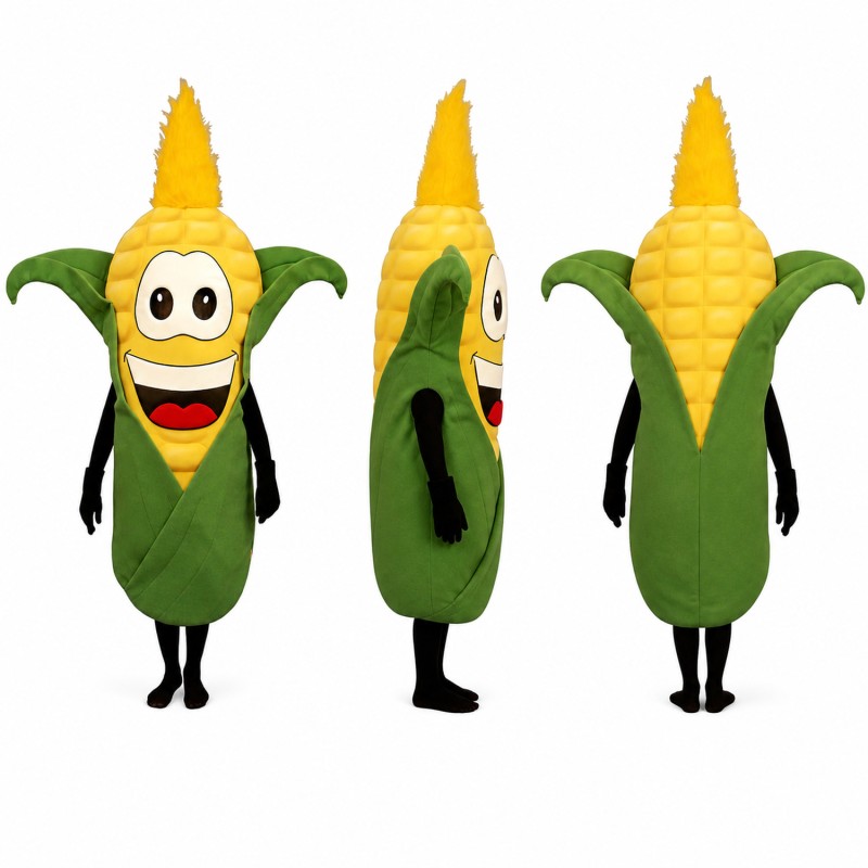 Corn Cob Mascot Costume in Yellow and Green with Smiling Face Adult