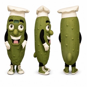 Pickle Chef Mascot Costume in Green with White Hat Adult
