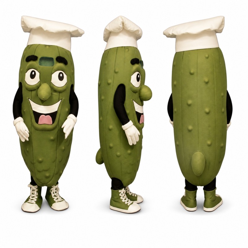 Pickle Chef Mascot Costume in Green with White Hat Adult
