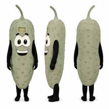Pickle Mascot Costume in Gray Green with Smiling Face Adult