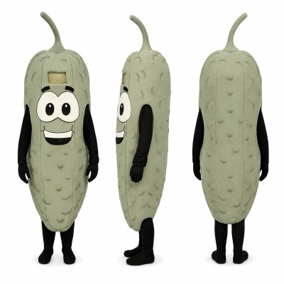 Pickle Mascot Costume in Gray Green with Smiling Face Adult
