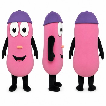 Capsule Mascot Costume in Pink with Purple Cap Adult
