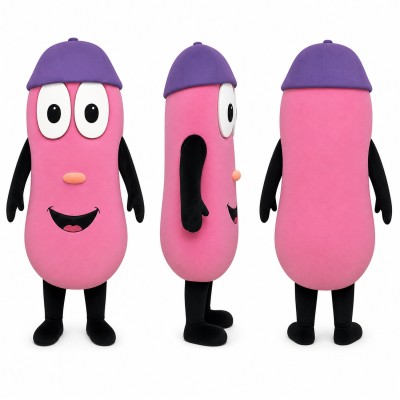 Capsule Mascot Costume in Pink with Purple Cap Adult