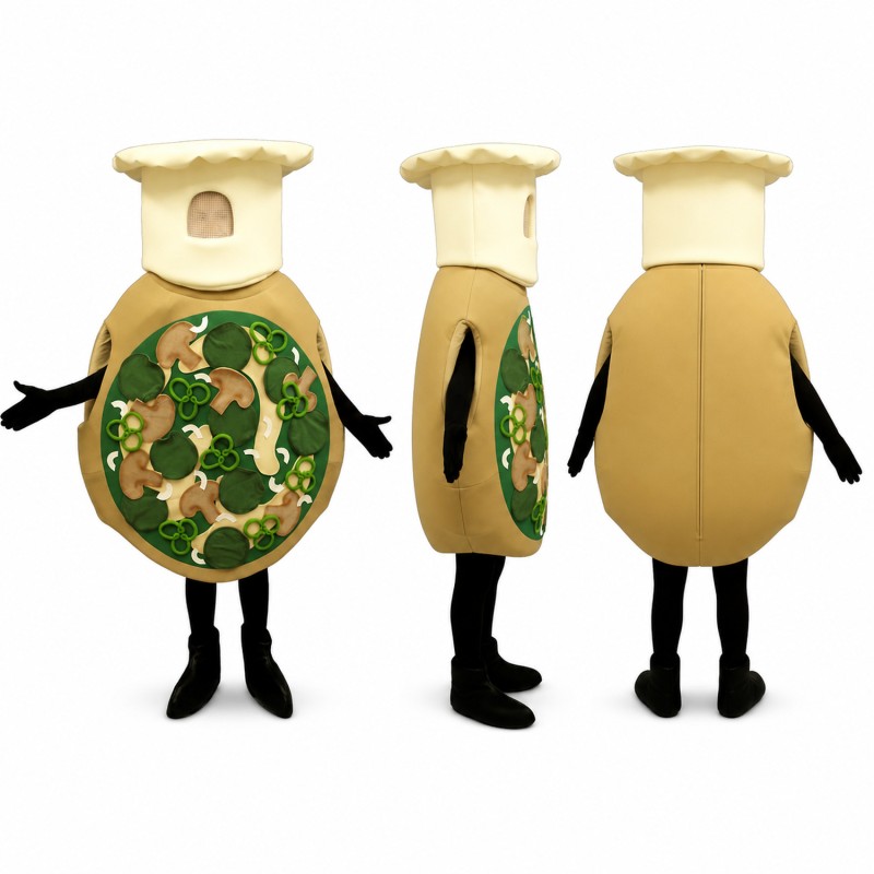 Pizza Chef Mascot Costume with Green Toppings and White Hat Adult