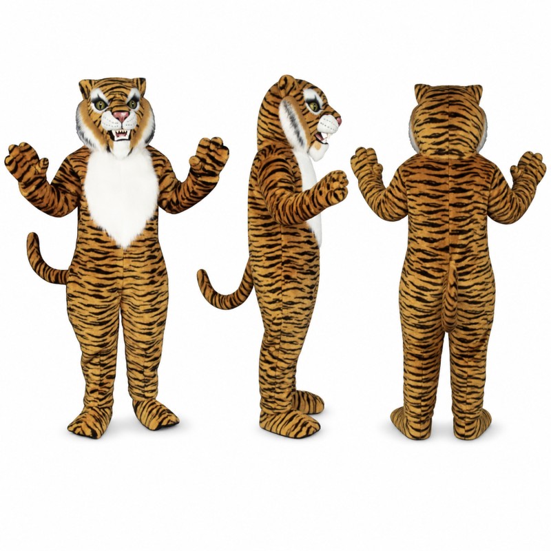 Tiger Mascot Costume in Orange with Black Stripes Adult