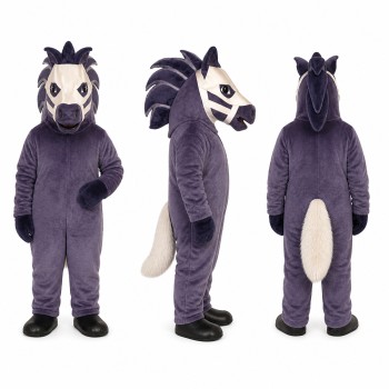 Horse Mascot Costume in Purple Gray with Dark Stripes Adult