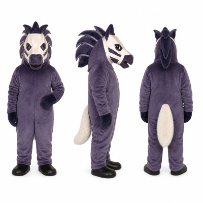 Horse Mascot Costume in Purple Gray with Dark Stripes Adult