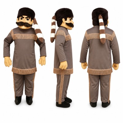 Medieval Peasant Mascot Costume in Brown Tunic with Black Hat Adult