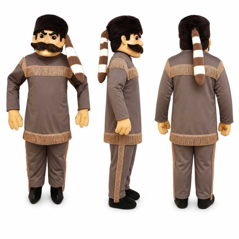 Medieval Peasant Mascot Costume in Brown Tunic with Black Hat Adult