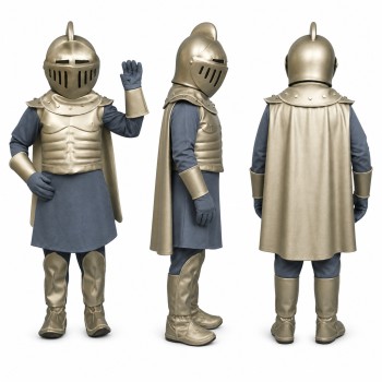 Medieval Knight Mascot Costume in Silver Armor with Blue Tunic Adult