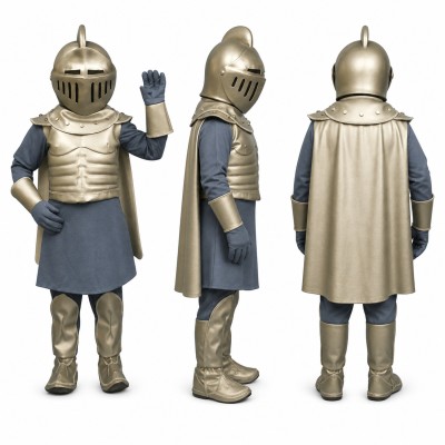 Medieval Knight Mascot Costume in Silver Armor with Blue Tunic Adult