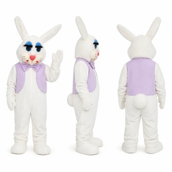 Rabbit Mascot Costume in White with Lavender Vest Adult