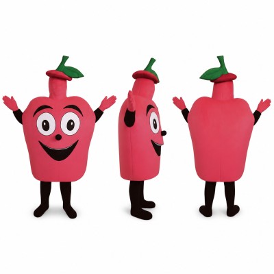 Apple Mascot Costume in Red with Green Leaf and Stem Adult