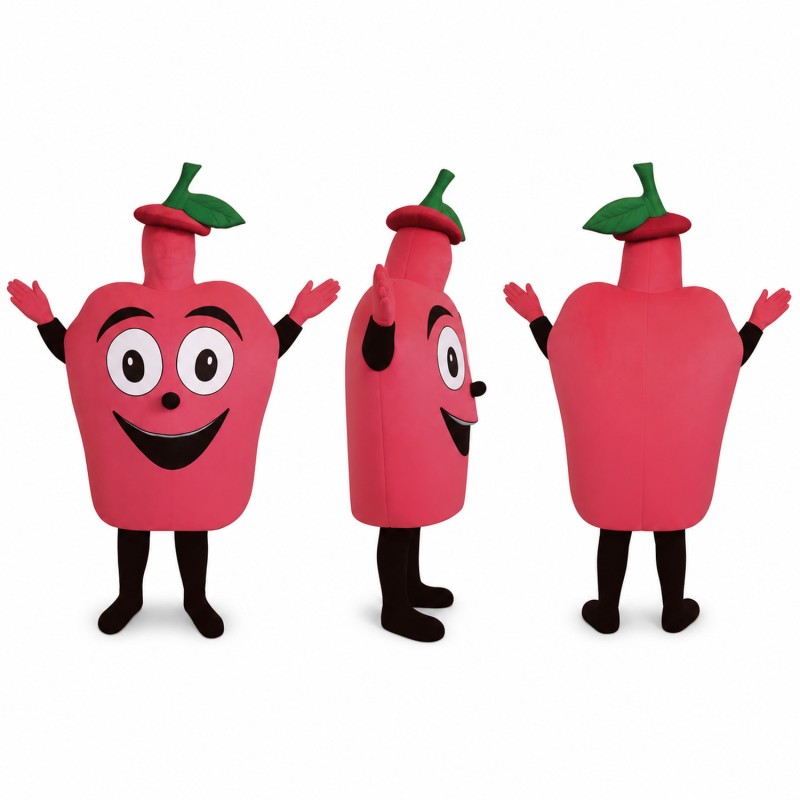 Apple Mascot Costume in Red with Green Leaf and Stem Adult