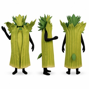 Celery Mascot Costume in Green with Leafy Stalks Adult