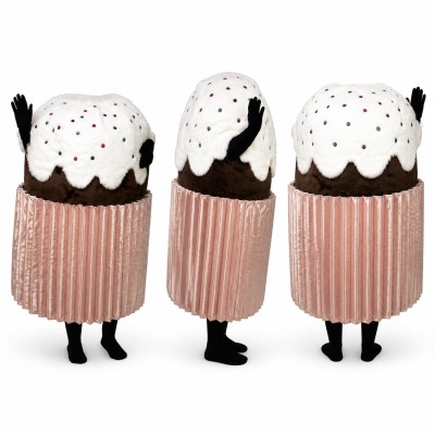 Cupcake Mascot Costume with Pink Wrapper and White Frosting Adult