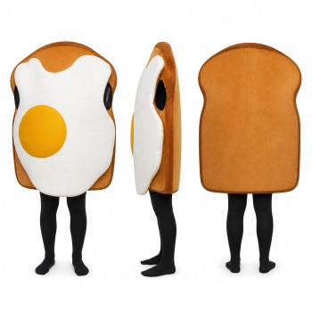 Fried Egg Toast Mascot Costume in Brown White and Yellow Adult