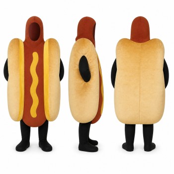 Hot Dog Mascot Costume in Red and Yellow with Bun Adult