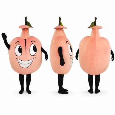 Peach Mascot Costume in Pink Orange with Green Leaf Adult
