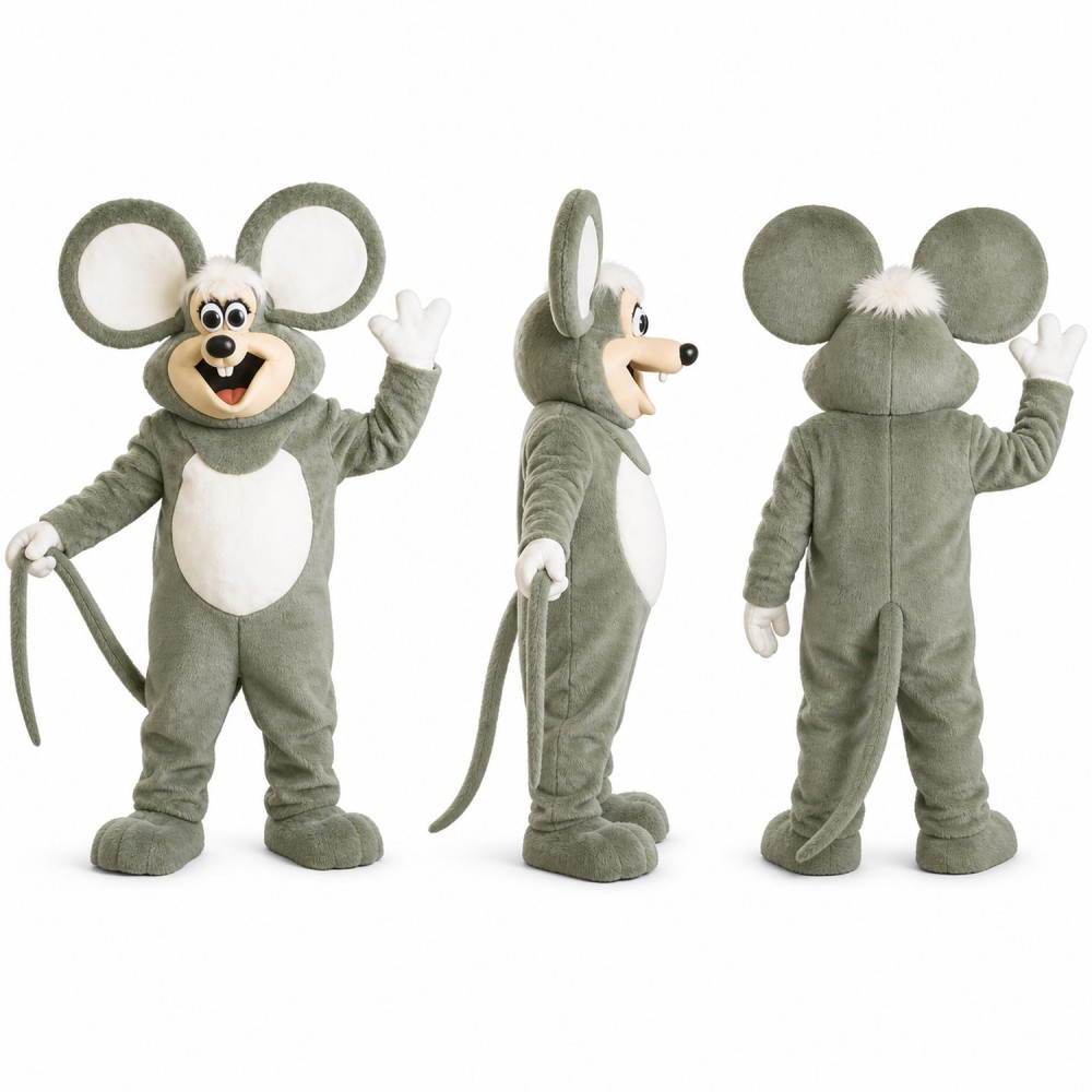 Mouse Mascot Costume in Gray with Oversized Round Ears Adult