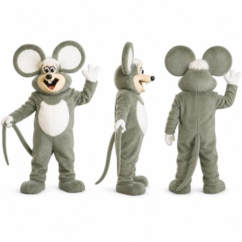Mouse Mascot Costume in Gray with Oversized Round Ears Adult