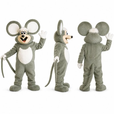 Mouse Mascot Costume in Gray with Oversized Round Ears Adult