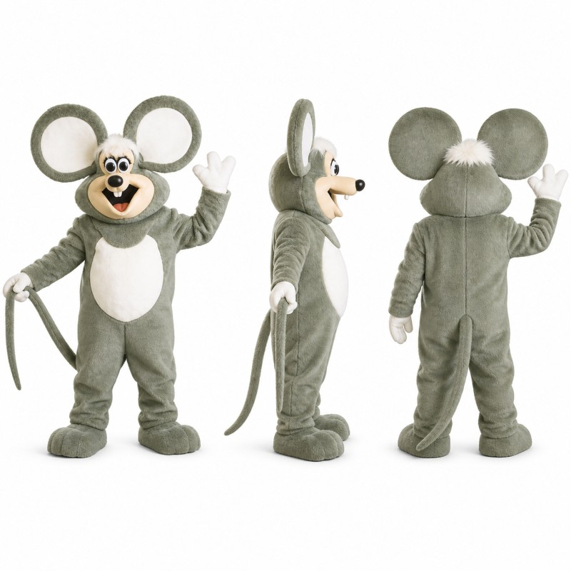 Mouse Mascot Costume in Gray with Oversized Round Ears Adult