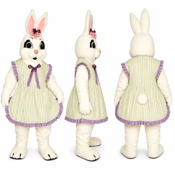 Rabbit Mascot Costume in White with Lavender Trim Dress Adult