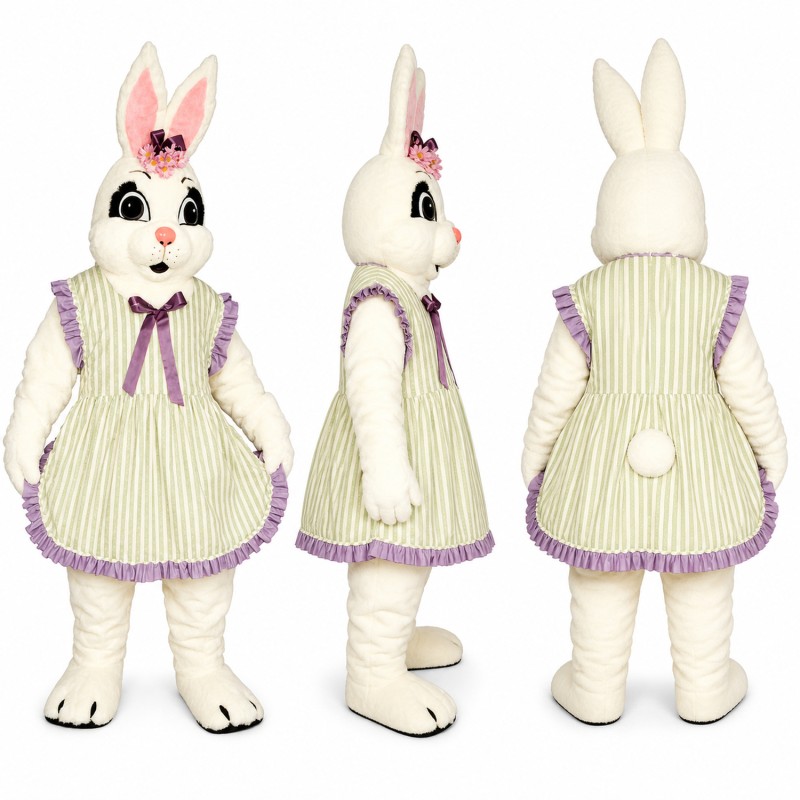 Rabbit Mascot Costume in White with Lavender Trim Dress Adult