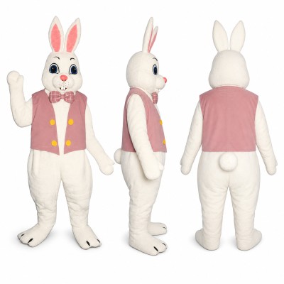Rabbit Mascot Costume in White with Pink Vest Adult