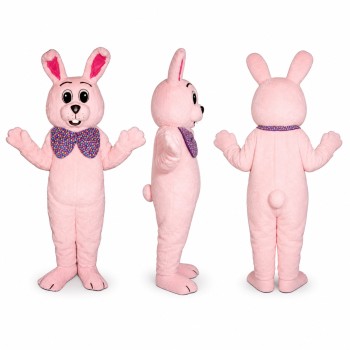 Rabbit Mascot Costume in Pink with Purple Bow Tie Adult