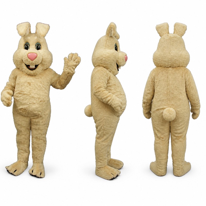 Rabbit Mascot Costume in Tan with Pink Nose Adult