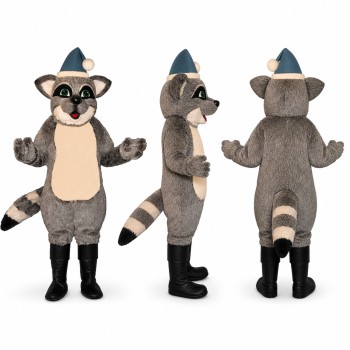 Raccoon Mascot Costume in Gray with Party Hat Adult
