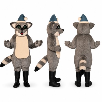 Raccoon Mascot Costume in Gray with Party Hat Adult