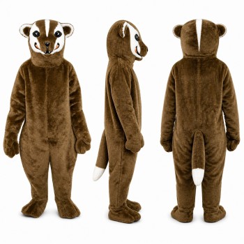 Badger Mascot Costume in Brown with White Face Adult