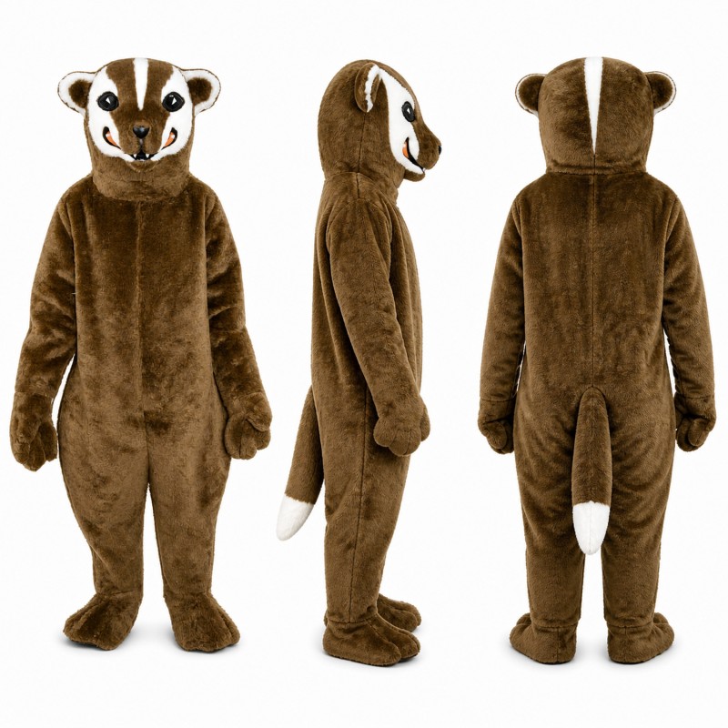 Badger Mascot Costume in Brown with White Face Adult