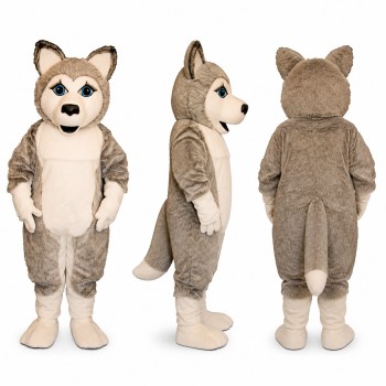 Husky Mascot Costume in Gray and White with Blue Eyes Adult