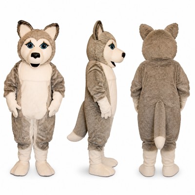 Husky Mascot Costume in Gray and White with Blue Eyes Adult