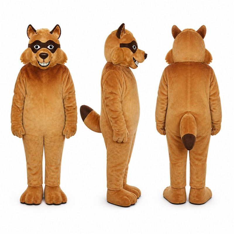 Raccoon Mascot Costume in Orange Brown with Ringed Tail Adult