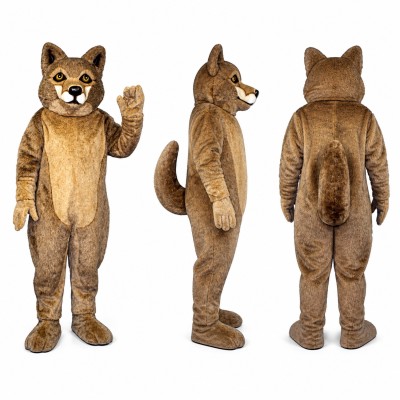Wolf Mascot Costume in Brown and Gray with Ringed Tail Adult