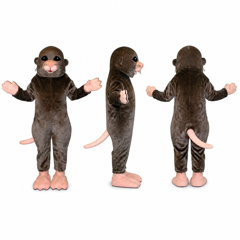 Rat Mascot Costume in Dark Gray with Pink Feet and Tail Adult
