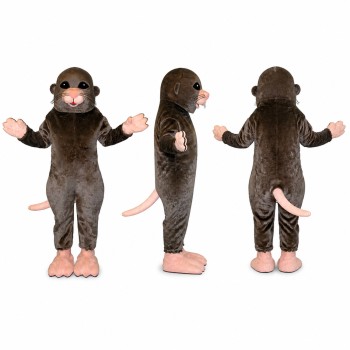 Rat Mascot Costume in Dark Gray with Pink Feet and Tail Adult