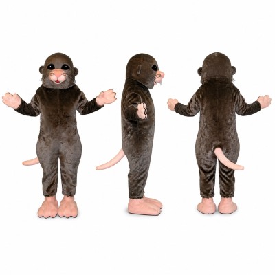 Rat Mascot Costume in Dark Gray with Pink Feet and Tail Adult